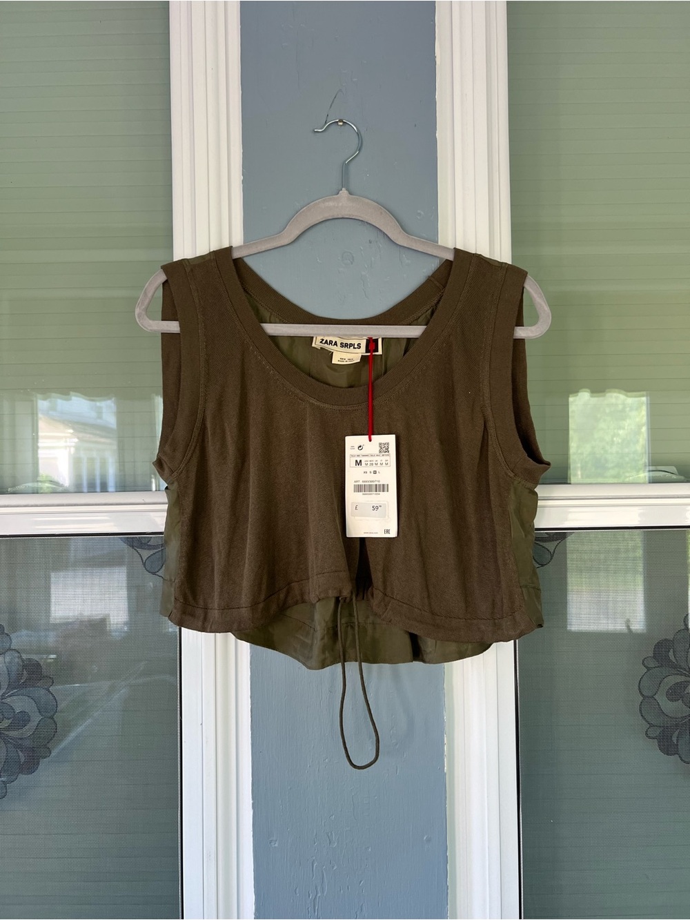 Zara Olive Green Cropped Tank with Drawstring